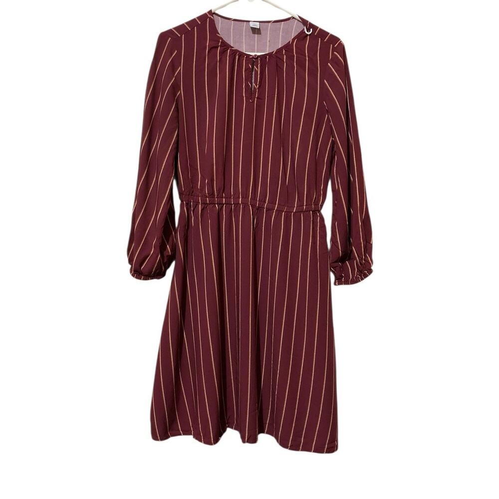 Oldβ Navy Women's Striped Shift Dress Size Medium Cinched Waist Maroon Dark Red
